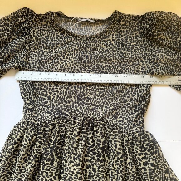 Zara Dress Leopard Animal Print Tulle Tiered Skirt Mesh Short Sleeve Sz L - Picture 9 of 16
